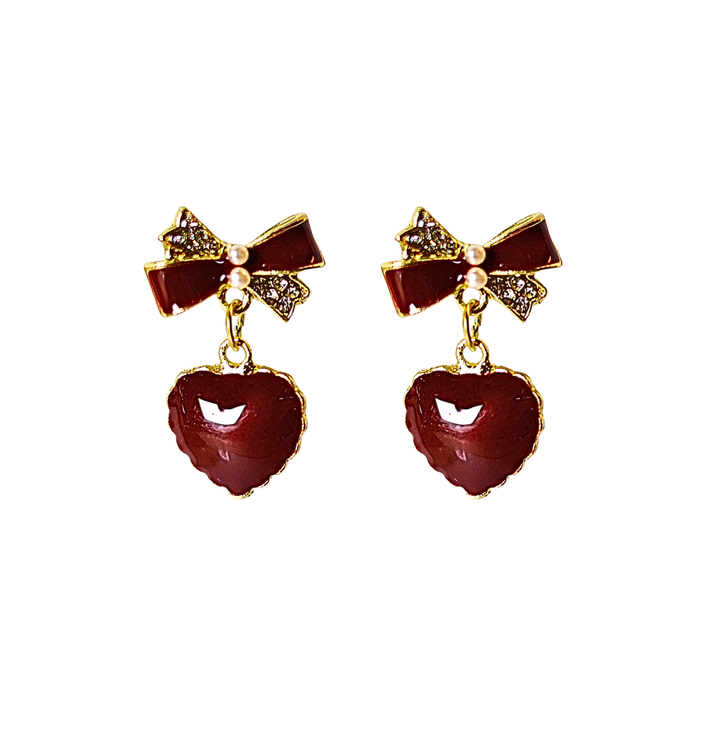 Bow Heart Drop Earrings