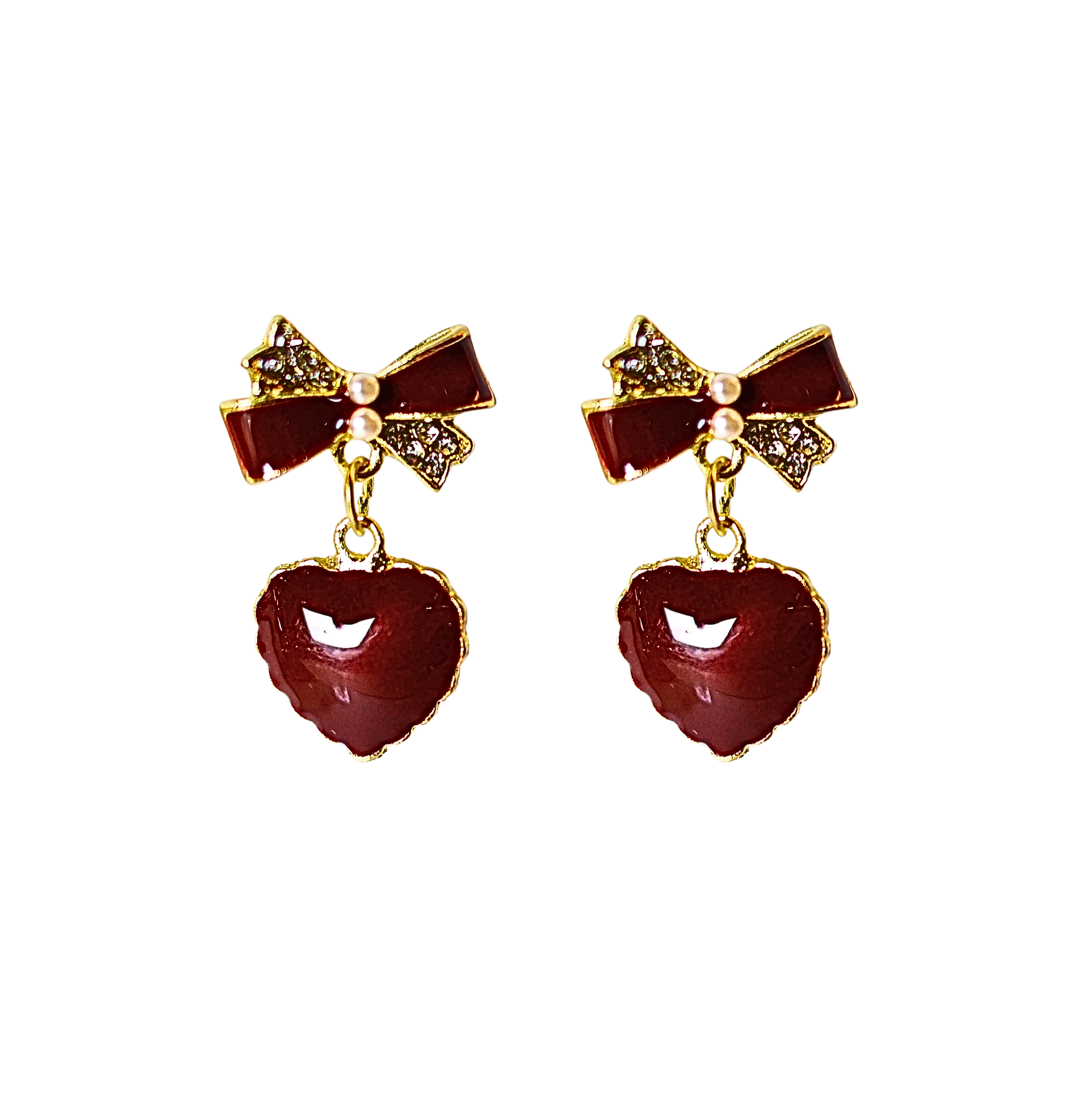 Bow Heart Drop Earrings