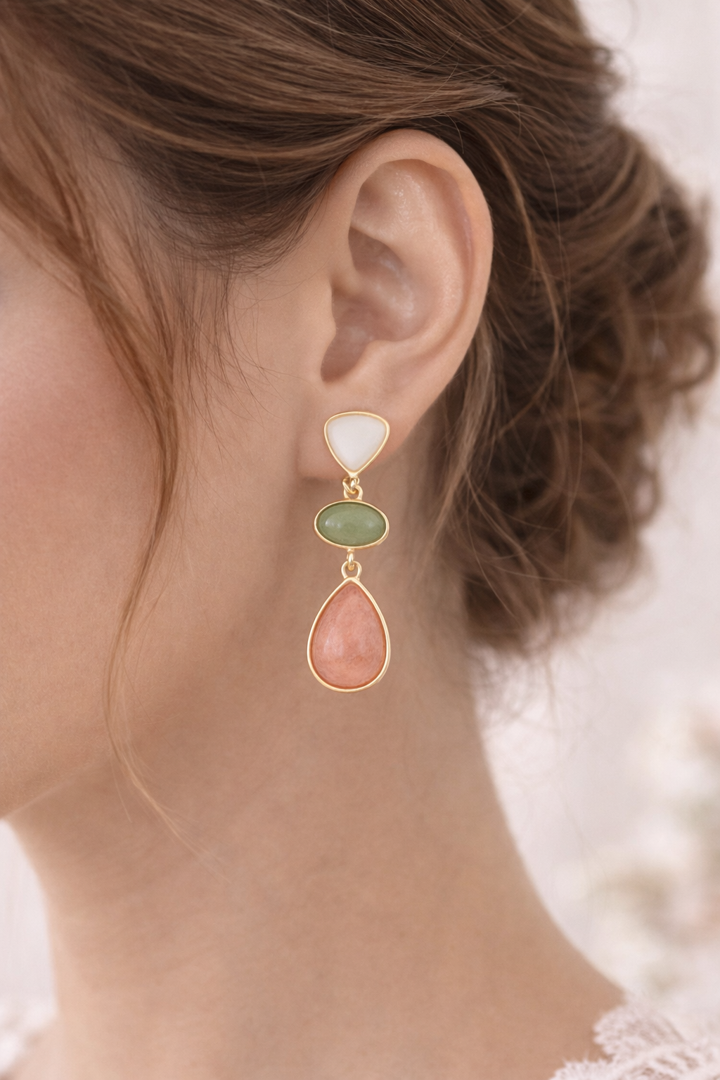 Sweet Pink Flower Waterdrop Earrings