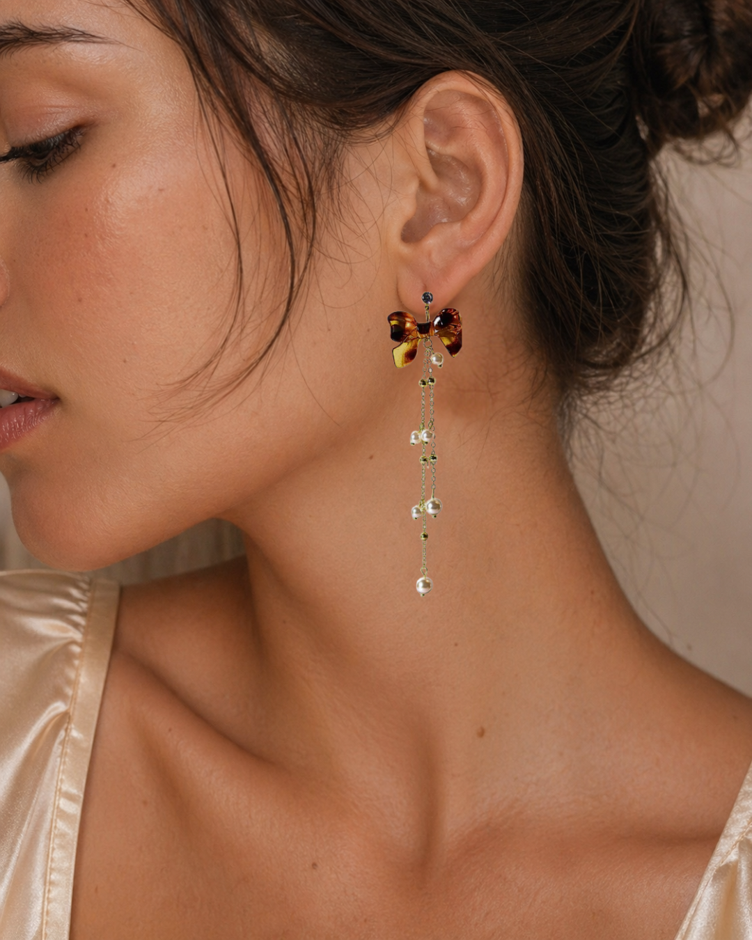 Golden Bow Tassel Earrings